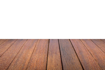 Empty brown wood floor isolated on white background. for montage of your product