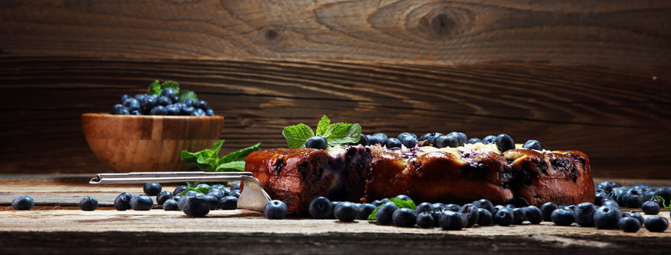 Blueberry Pie Or Homemade Lemon Cupcake With Blueberries. Delicous Dessert Blueberry Tart