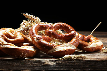 German pretzels with salt close-up on the table