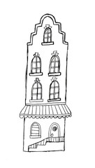 Hand drawn Amsterdam house with background