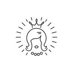 Beauty salon icon, Queen beauty logo, Hairdressing salon symbol. Silhouette of a woman with a crown. Thin line design, Vector flat illustration
