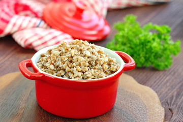 Buckwheat porridge in a pan