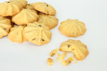 chocolate chip cookies biscuits on white background