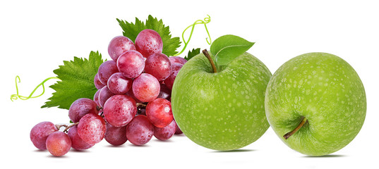 Apples and grapes isolated on white background