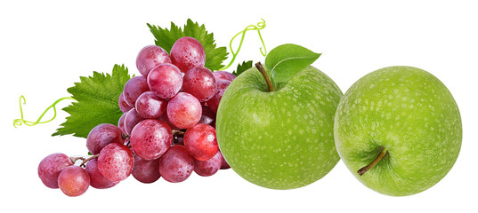 Apples and grapes isolated on white background