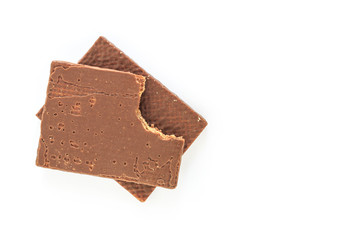 wafer chocolate dessert pile on white background
