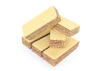 wafer chocolate dessert pile on white background