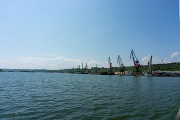 Fototapeta premium The river port on the Volga River, the city of Ulyanovsk, Russia.