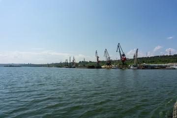 Fototapeta premium The river port on the Volga River, the city of Ulyanovsk, Russia.