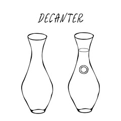 Alcohol Beverage Red Wine in a Decanter. Bar Collection. Realistic Hand Drawn High Quality Vector Illustration. Doodle Style.