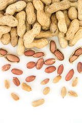 peanut in shell frame border top view on white background