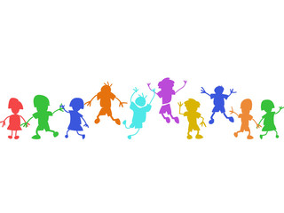 colorful doodle happy kids in a row