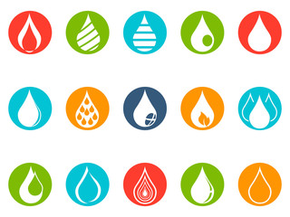 isolated drop round button icons set from white background