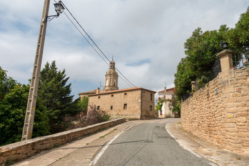 Church and bell tower of Villamayor on the road to Santiago