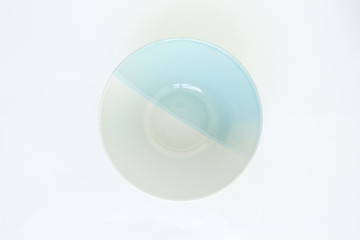 white blue bowl pattern top view on white background