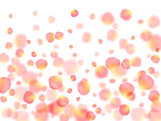 Rose gold petals flying cosmetics vector background.