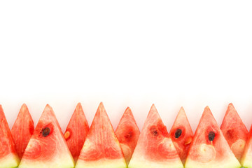 watermelon red slice frame border top view on white background