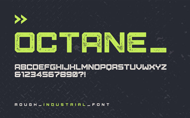 Vector rough industrial style display font, modern blocky typefa