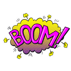 Comics text sound effects. Bubble speech phrase BOOM. Vector illustration