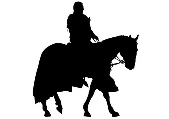 Vintage knight on horseback on a white background