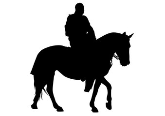 Vintage knight on horseback on a white background