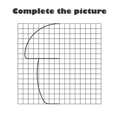 Fototapeta premium Complete the picture, black white cartoon mushroom, drawing skills training, easter educational game for the development of children, kids preschool activity, printable worksheet, vector illustration