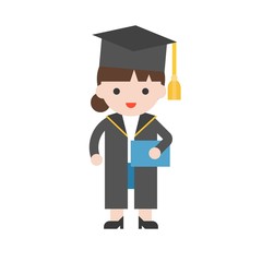 Cute character, graduate student and diploma in flat design
