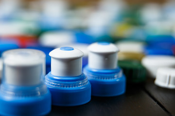 Collection of various colorful plastic screw caps