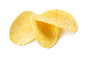 Fototapeta na wymiar Delicious potato chips, isolated on white background