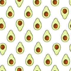 Seamless vector pattern with fruits avocado. For kitchen, for printing on textiles, phone case. Mix design for fabric and decor. Vitamin farm, drawing, product market.