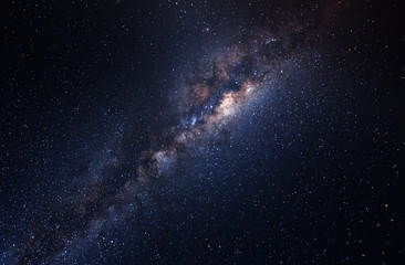 Milky Way Galaxy with stars and space dusts. soft focus and noise due to long expose and high iso. - obrazy, fototapety, plakaty