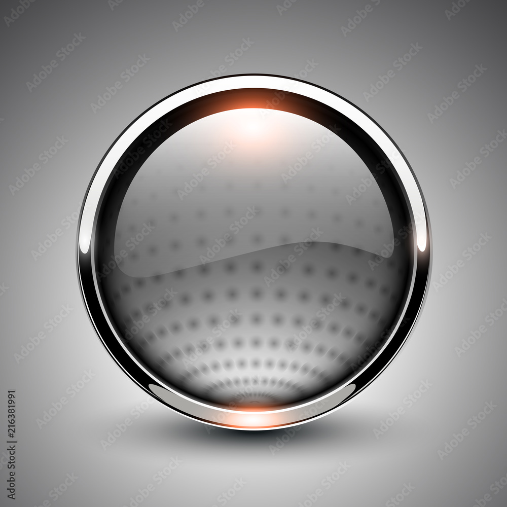 Poster Button grey shiny metallic with dots pattern