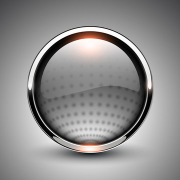 Button grey shiny metallic with dots pattern