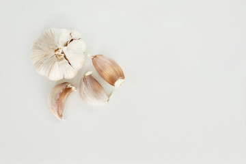 garlic vegetable ingredient top view on white background
