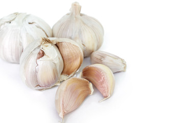 garlic vegetable ingredient top view on white background