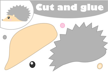  Hedgehog in cartoon style, education game for the development of preschool children, use scissors and glue to create the applique, cut parts of the image and glue on the paper, vector illustration