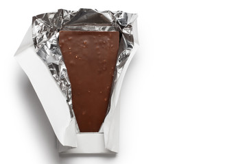 Chocolate bar left position, isolated on white background