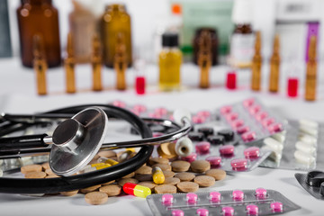 Pharmaceutical medication and medicine pills in packs