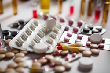 Pharmaceutical medication and medicine pills in packs