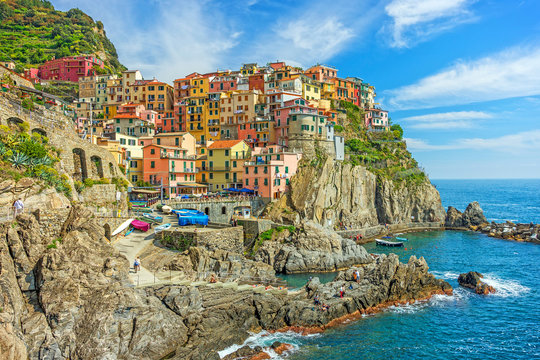 Colorful town on the rocks, Cinque Terre, Liguria, Italy, Europe
