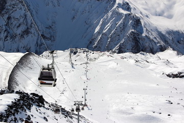 skilift in the snowy mountains of the Caucasus