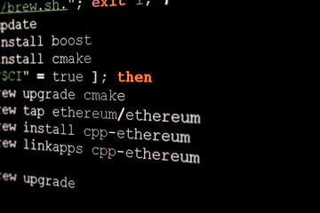 source code of Ethereum, open source framework for the creation of smart contracts for blockchain systems. System for creating cryptocurrencies and blockchain-based services. detail of the source code