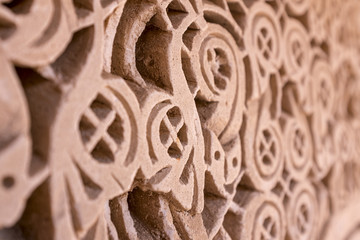 Close up detail of decorative carved stonework