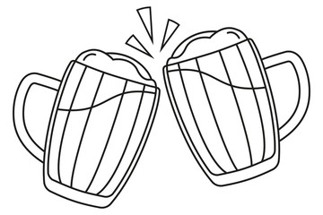 Line art black and white two beer mug