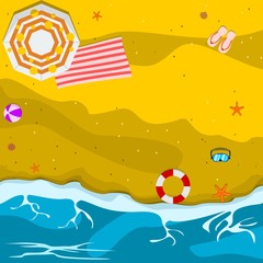 Naklejka premium Editable Top View Summer Beach Panorama Vector Illustration for Vacation or Children Book Illustration and Summer Seasonal Themed Project