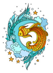 Obraz premium Fish among seaweed. Colored vector illustration print, poster, card, t-shirt