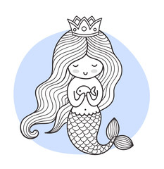 Cute cartoon princess mermaid with fish. Vector illustration for print, card, poster, t-shirt, coloring books.