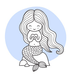 Cute cartoon mermaid, sitting on a stone. Vector illustration for print, card, poster, t-shirt, coloring books.