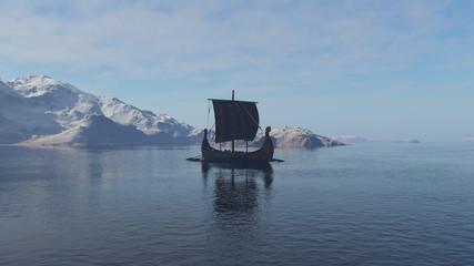 Viking ship in northern sea © Andreas