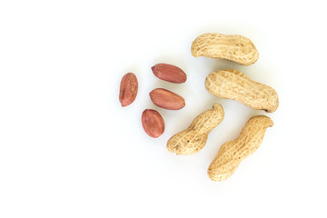 peanut pile top view on white background